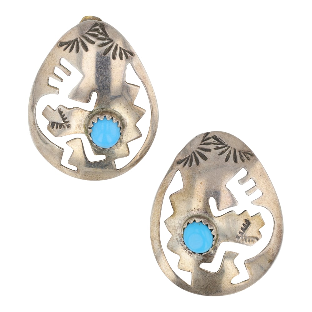 Navajo Kingman Turquoise Earrings: Sterling Silver | Genuine Kingman Turquoise | Navajo Kingman Turquoise Earrings | Navajo Native American Southwest Indian Jewelry | Good (no breaks or damages) | Approximate Weight: 3 Grams |