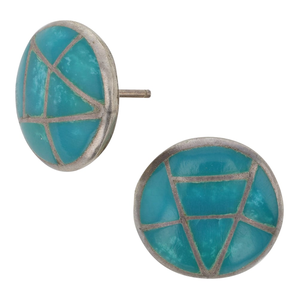 Vintage Zuni Turquoise Inlay Earrings (1 of 2)