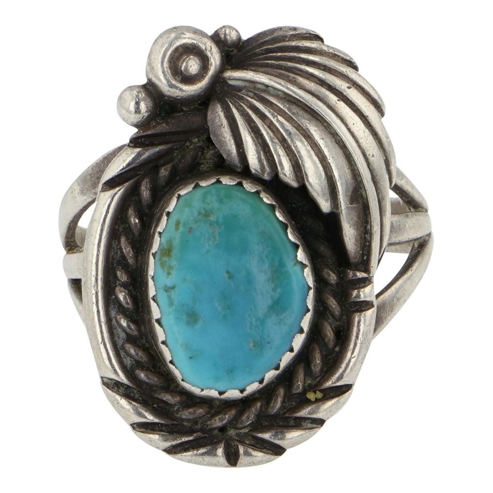 Navajo Kingman Turquoise Ring: Sterling Silver | Genuine Kingman Turquoise | Navajo Kingman Turquoise Ring | Navajo Native American Southwest Indian Jewelry | Good (no breaks or damages) | Approximate Weight: 6 Grams | Ring: 6.5 si