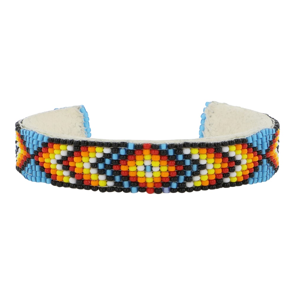 Navajo Glass Beadwork Cuff Bracelet: Base Metal | Glass Beads | Navajo Glass Beadwork Cuff Bracelet | Navajo Native American Southwest Indian Jewelry | Good (no breaks or damages) | Approximate Weight: 25 Grams | Bracelet: 5.5" inner, 1.