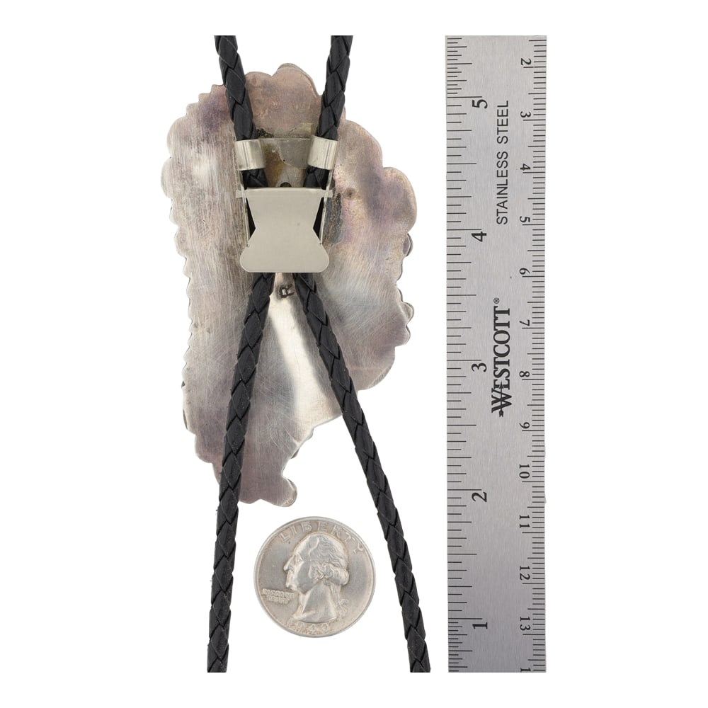 Ray Fierro Navajo Spiderweb Turquoise Detailed Bison Bolo Tie - 3