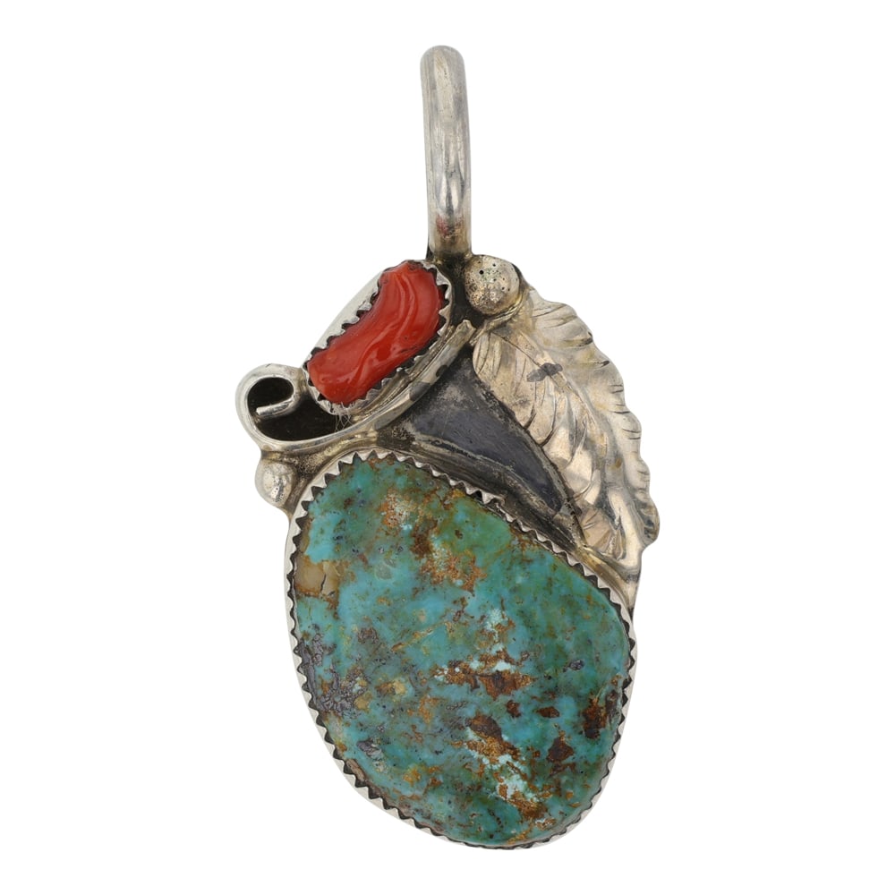 Victor Chee Vintage Navajo Royston Turquoise & Coral Pendant (1 of 2)