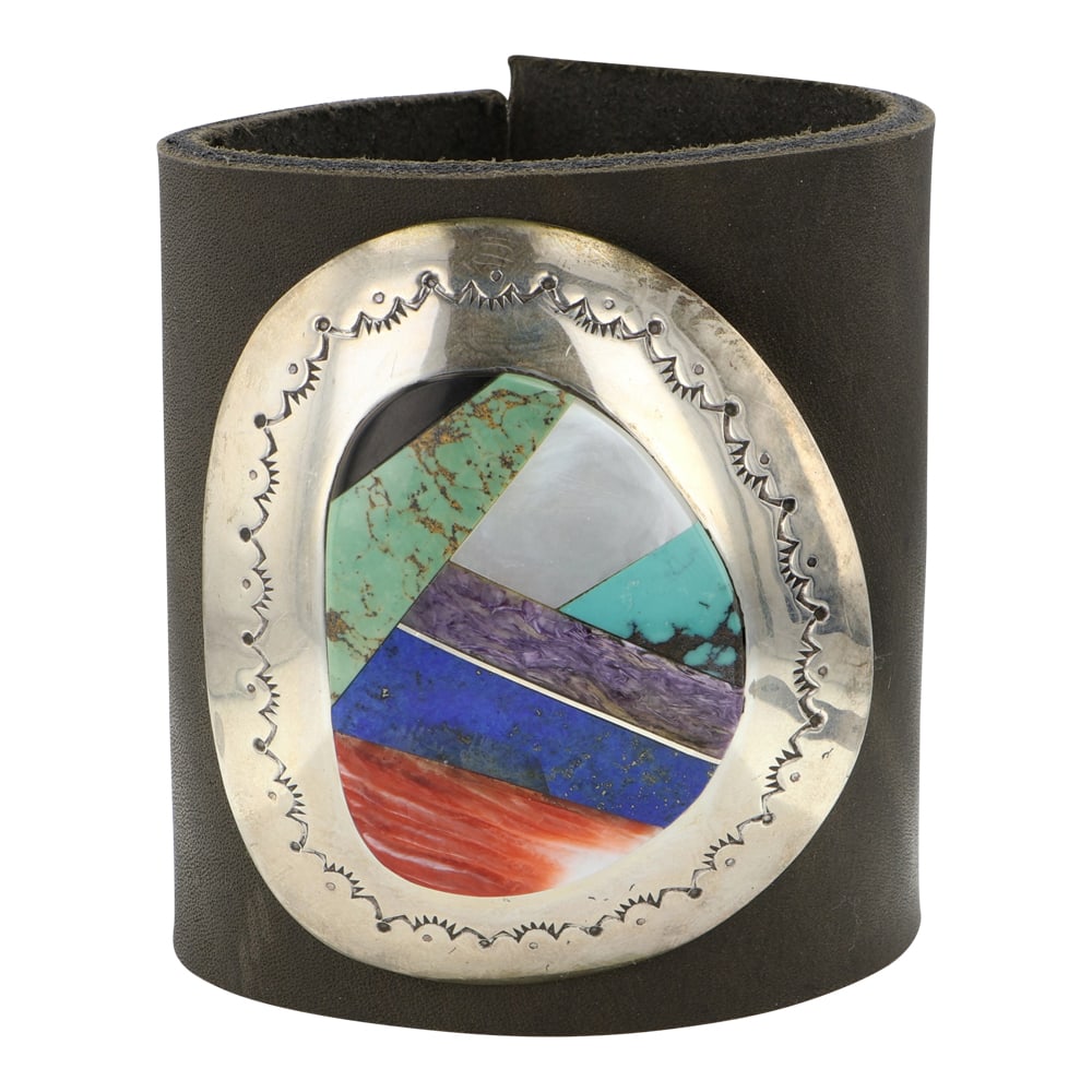 Navajo Turquoise Spiny Oyster Mother of Pearl Charoite & lapis Inlay Sterling Silver & Leather Ketoh (1 of 3)