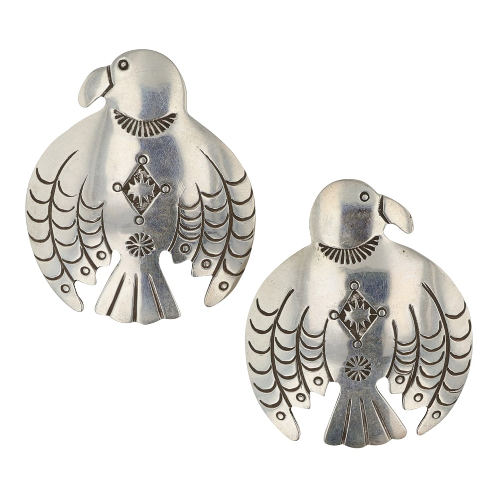 Fred Baca Vintage Navajo Earrings: Sterling Silver | | Fred Baca Vintage Navajo Earrings | Navajo Native American Southwest Indian Jewelry | Good (no breaks or damages) | Approximate Weight: 9 Grams | Earrings: 1.5" x 1.25" each | Sign