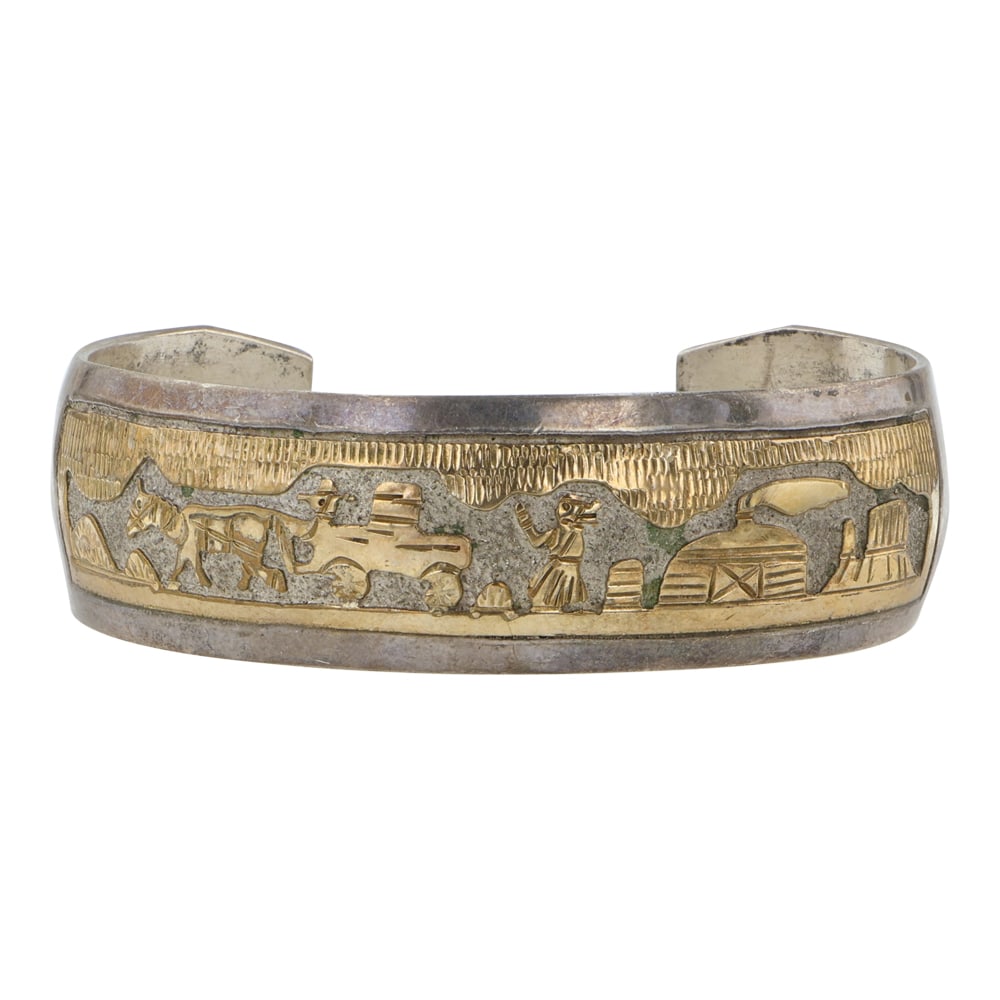 Tom & Sylvia Kee Navajo Sterling Silver & 12K Gold Filled Story Teller Bracelet: Sterling Silver | | Tom & Sylvia Kee Navajo Sterling Silver & 12K Gold Filled Story Teller Bracelet | Navajo Native American Southwest Indian Jewelry | Good (no breaks or damages) | Approximate Weight