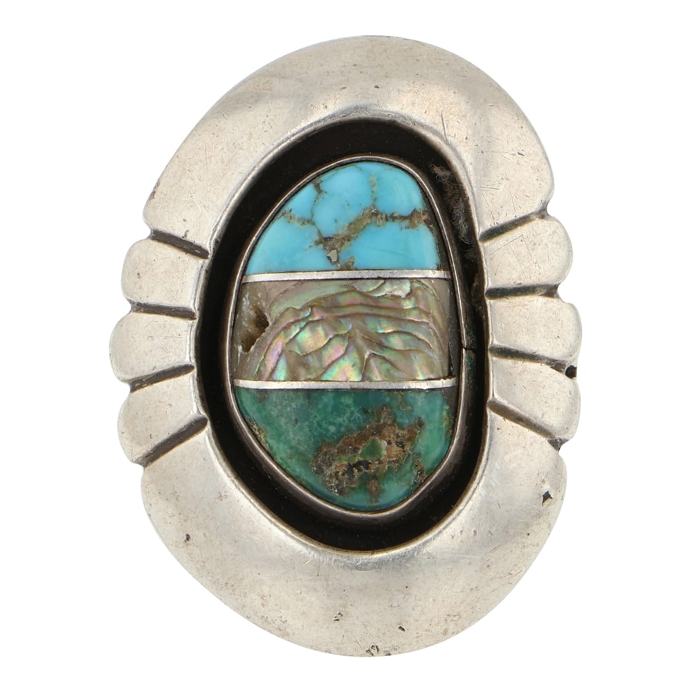 Vintage Navajo Turquoise & Shell Shadow Box Ring (1 of 3)