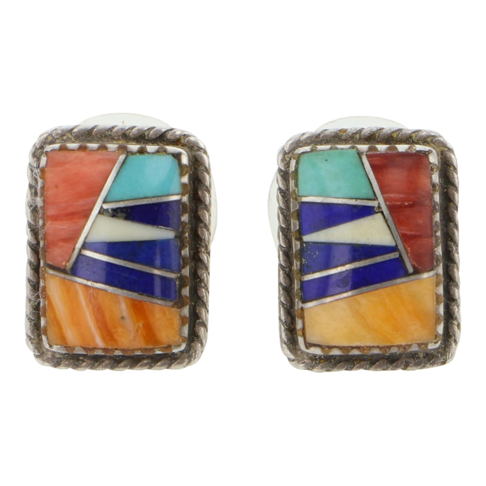 Genuine Turquoise Lapis & Spiny Oyster Inlay Earrings (1 of 2)