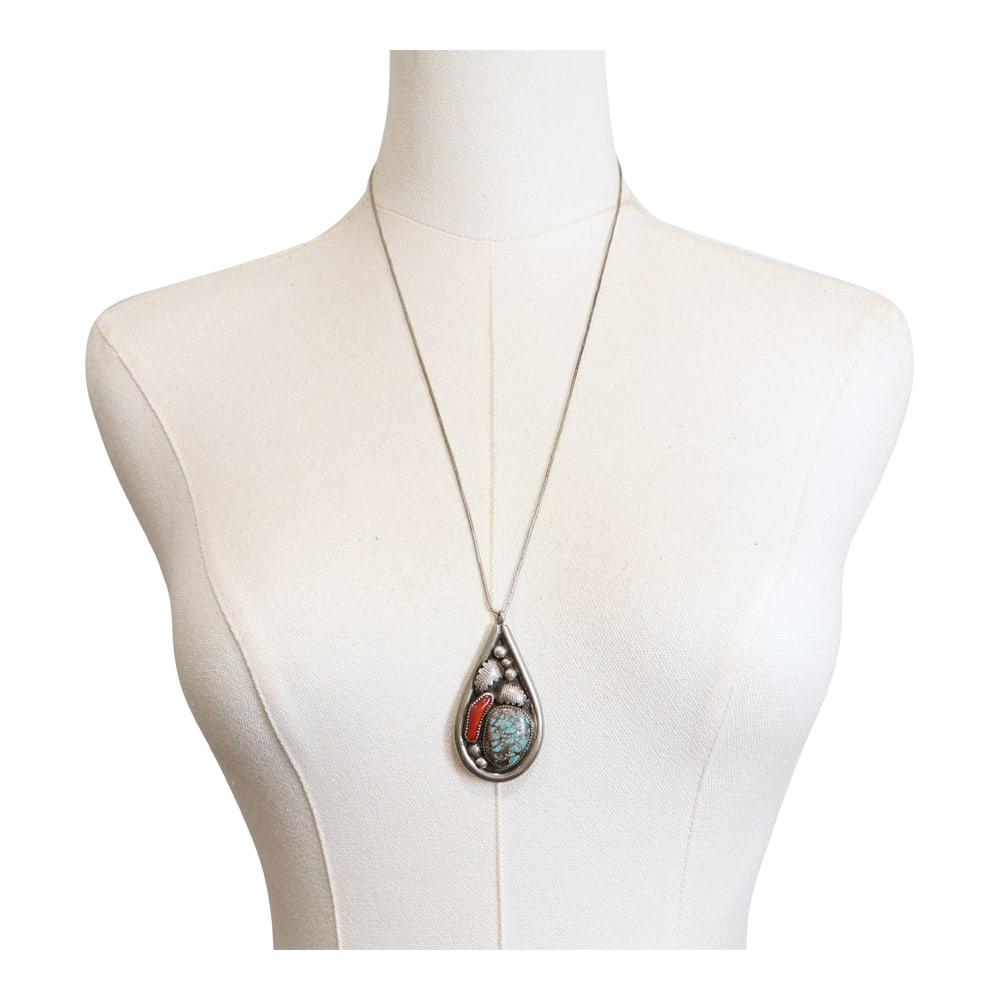 Vintage Navajo Nevada Turquoise & Mediterranean Branch Coral Necklace: Sterling Silver | Genuine Nevada Turquoise & Mediterranean Branch Coral | Vintage Navajo Nevada Turquoise & Mediterranean Branch Coral Necklace | Navajo Native American Southwest Indian Jewelry | Good