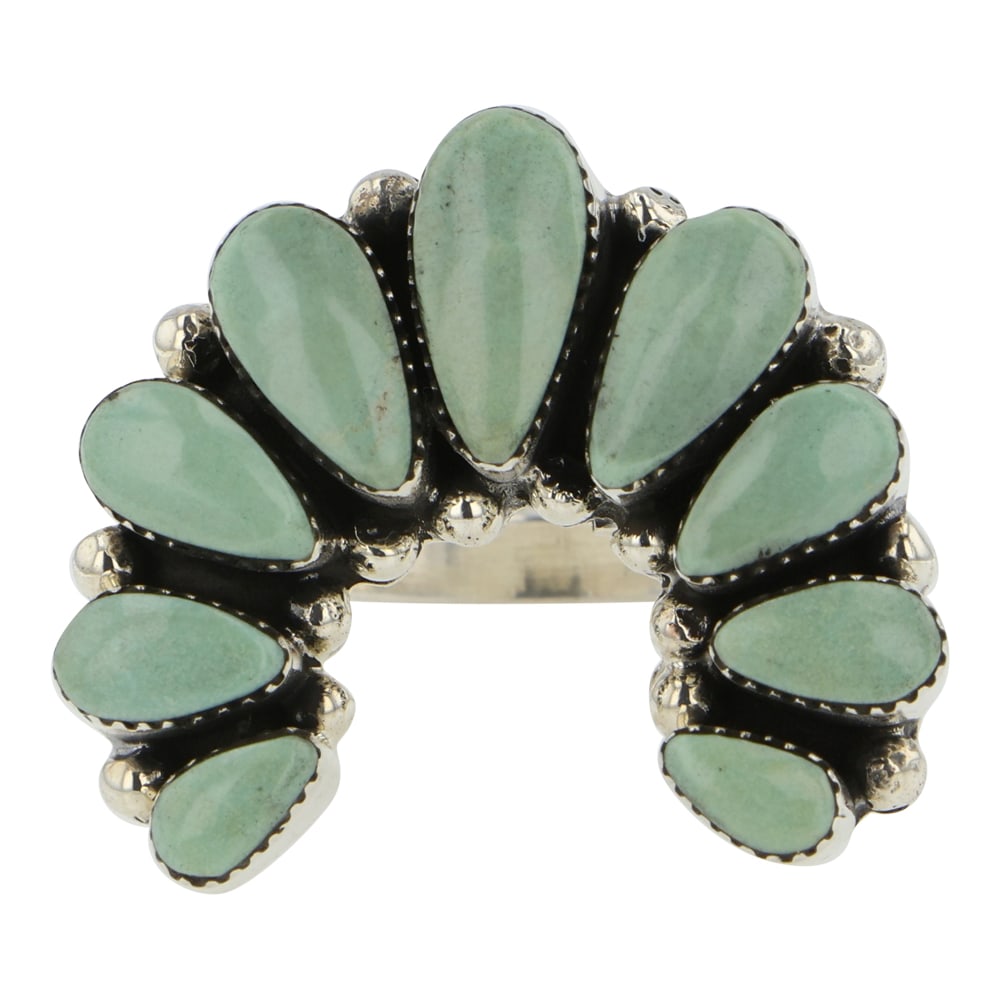 RB Navajo Compitos Turquoise Naja Ring: Sterling Silver | Genuine Compitos Turquoise | RB Navajo Compitos Turquoise Naja Ring | Navajo Native American Southwest Indian Jewelry | Good (no breaks or damages) | Approximate Weight: 9 Grams | Ri