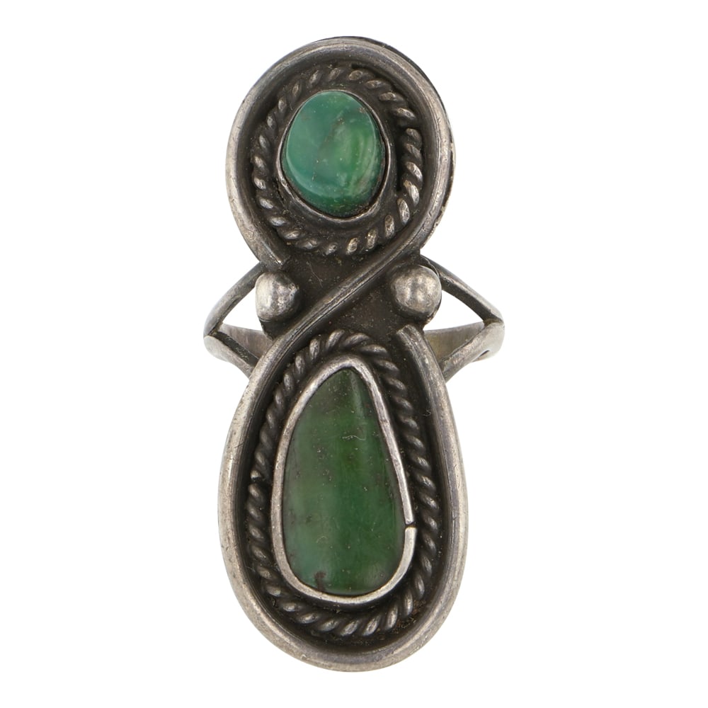 Vintage Navajo Royston Turquoise Two Stone Ring: Sterling Silver | Genuine Royston Turquoise | Vintage Navajo Royston Turquoise Two Stone Ring | Navajo Native American Southwest Indian Jewelry | Good (no breaks or damages) | Approximate Weight: 7 Gr