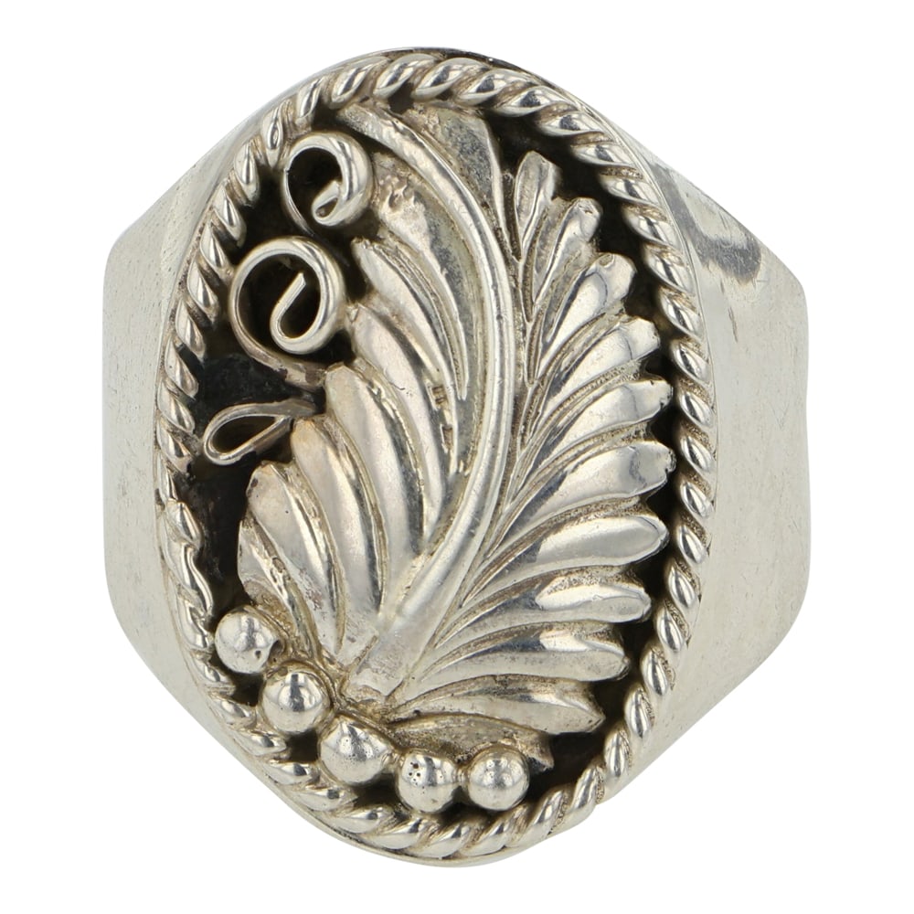 Navajo Feather Plain Silver Men's Ring (1 of 3)