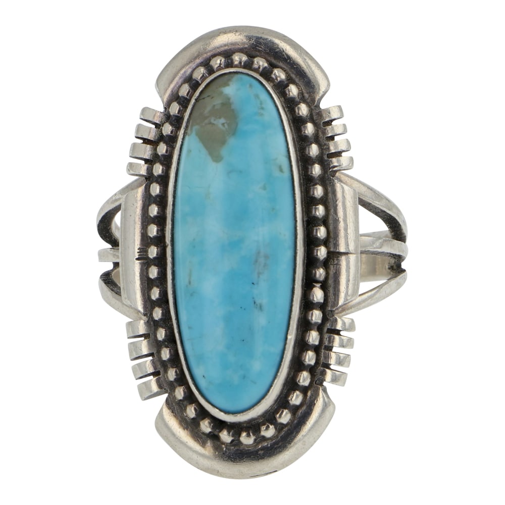 RB Navajo Compitos Turquoise Ring: Sterling Silver | Genuine Compitos Turquoise | RB Navajo Compitos Turquoise Ring | Navajo Native American Southwest Indian Jewelry | Good (no breaks or damages) | Approximate Weight: 8 Grams | Ring: 8