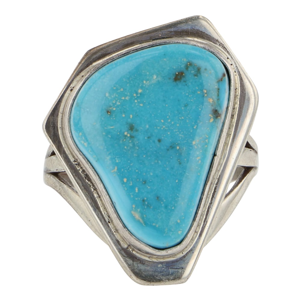 Wilson Padilla Navajo Kingman Turquoise Freeform Ring: Sterling Silver | Genuine Kingman Turquoise | Wilson Padilla Navajo Kingman Turquoise Freeform Ring | Navajo Native American Southwest Indian Jewelry | Good (no breaks or damages) | Approximate Weight