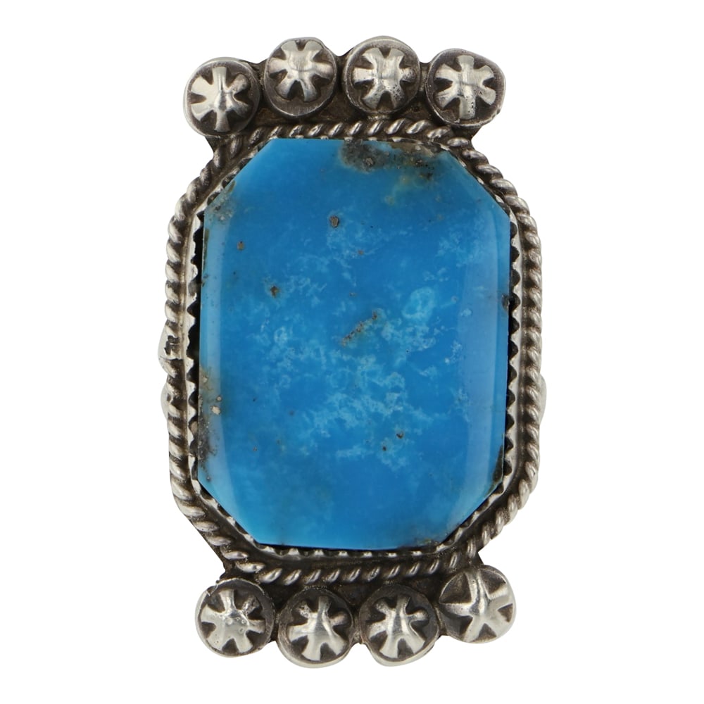Selena Warner Navajo Blue Ridge Turquoise Ring: Sterling Silver | Genuine Blue Ridge Turquoise | Selena Warner Navajo Blue Ridge Turquoise Ring | Navajo Native American Southwest Indian Jewelry | Good (no breaks or damages) | Approximate
