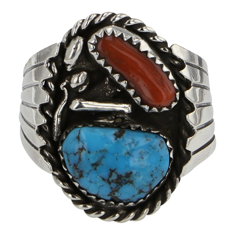 Navajo Turquoise & Coral Ring (1 of 3)