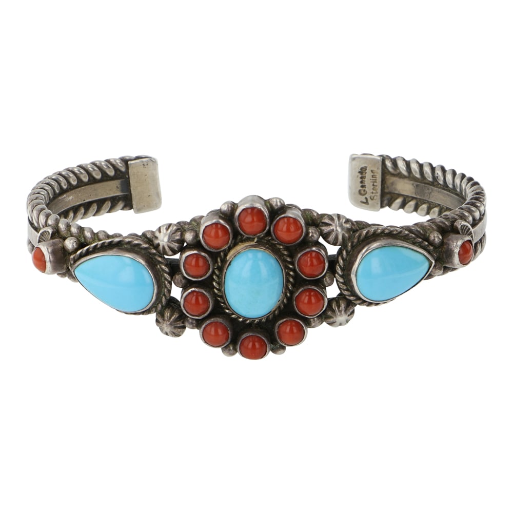 Larose Ganadonegro Navajo Sleeping Beauty Turquoise & Mediterranean Coral Cluster Bracelet (1 of 3)