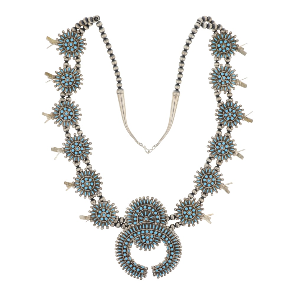 Delbert & Melinda Chavez Zuni Sleeping Beauty Turquoise Needlepoint Petit Point Squash Blossom - 2