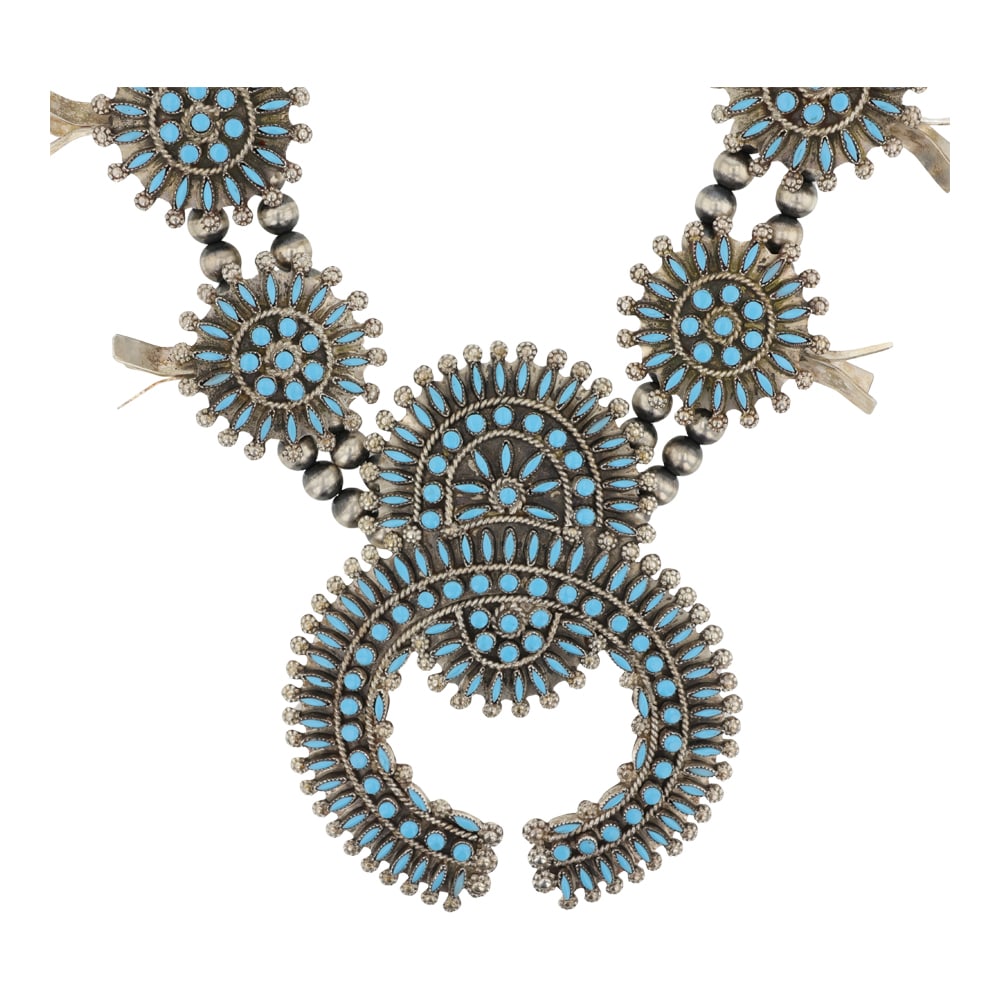 Delbert & Melinda Chavez Zuni Sleeping Beauty Turquoise Needlepoint Petit Point Squash Blossom - 3