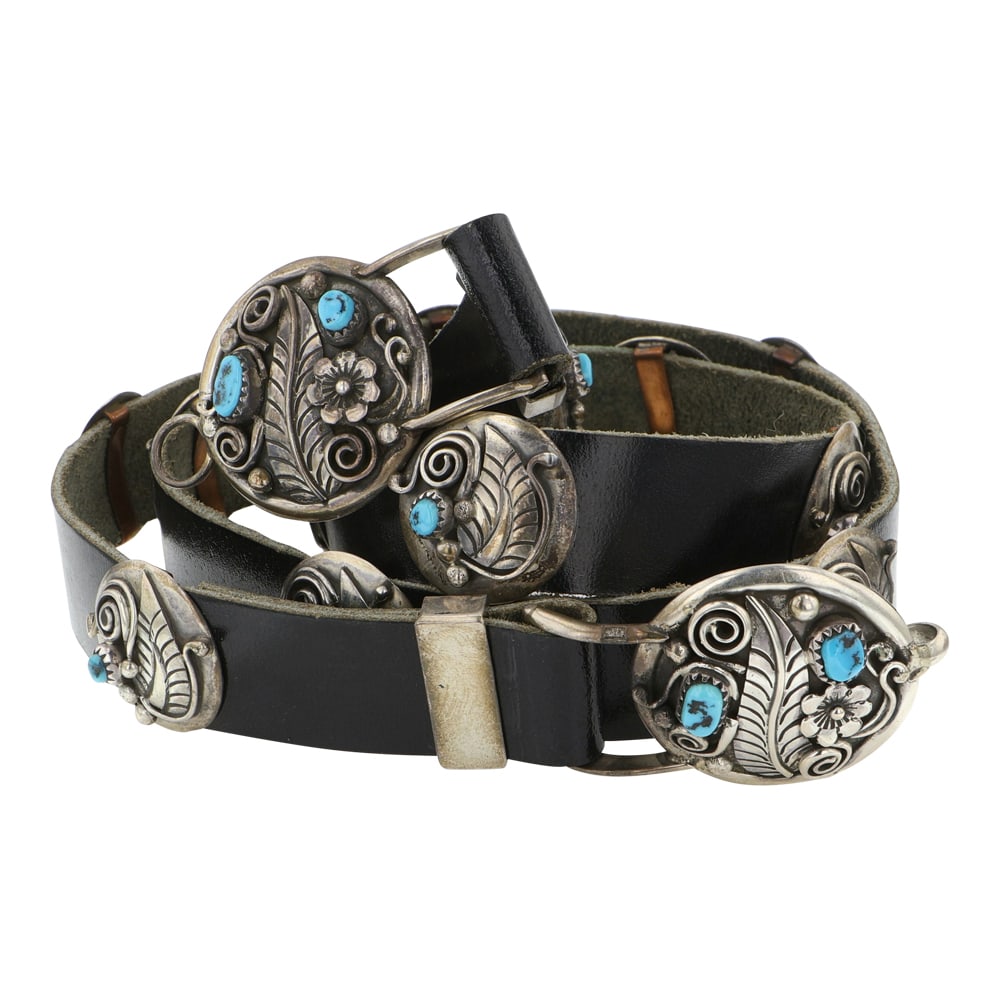 Fred Guerro (1934-2020) Navajo Sleeping Beauty Turquoise Detailed Concho Belt (1 of 3)
