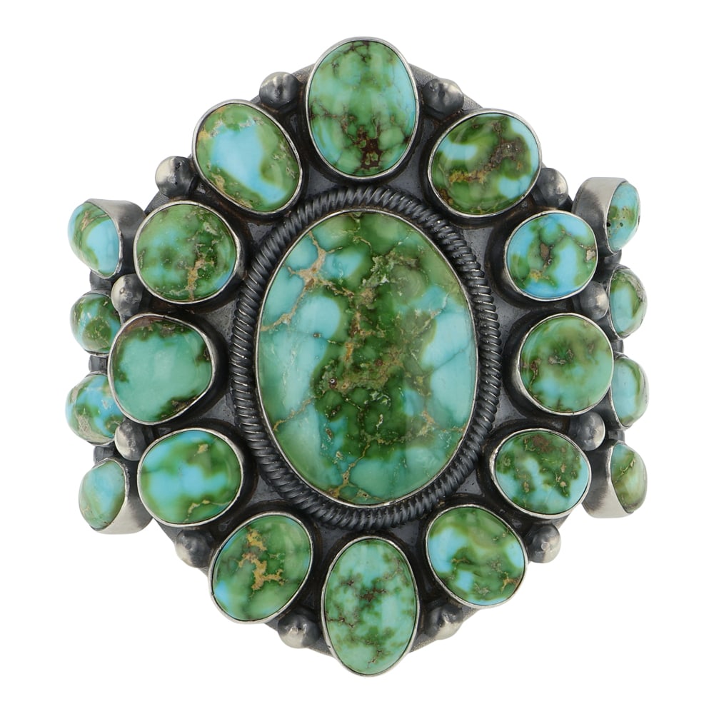 Ernest Roy Begay Award Winning Navajo Artist Sonoran Gold Turquoise Large Statement Cluster Bracelet: Sterling Silver | Genuine Sonoran Gold Turquoise | Ernest Roy Begay Award Winning Navajo Artist Sonoran Gold Turquoise Large Statement Cluster Bracelet | Navajo Native American Southwest Indian Jewelr