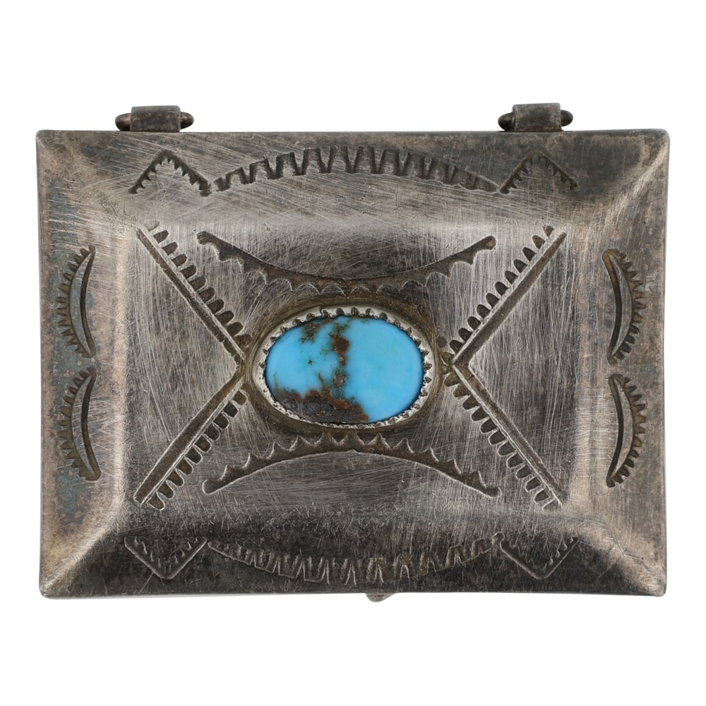 Vintage Navajo Nevada Turquoise Small Jewelry /Pill Box: Sterling Silver | Genuine Nevada Turquoise | Vintage Navajo Nevada Turquoise Small Jewelry /Pill Box | Navajo Native American Southwest Indian Jewelry | Good (no breaks or damages) | Approximate Weigh
