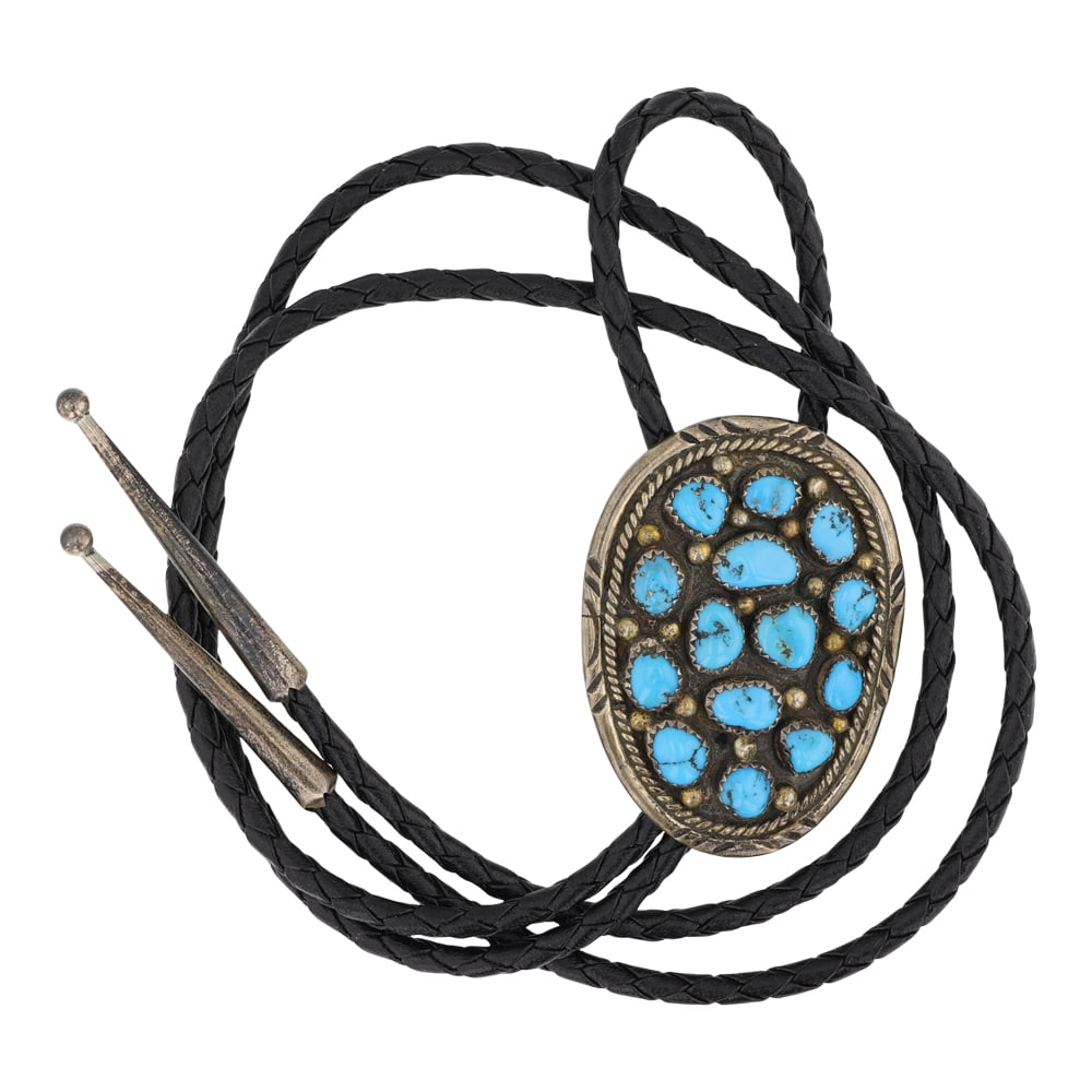 Navajo Kingman Turquoise Bolo Tie: Sterling Silver | Genuine Kingman Turquoise | Navajo Kingman Turquoise Bolo Tie | Navajo Native American Southwest Indian Jewelry | Good (no breaks or damages) | Approximate Weight: 32 Grams | Bolo: 1
