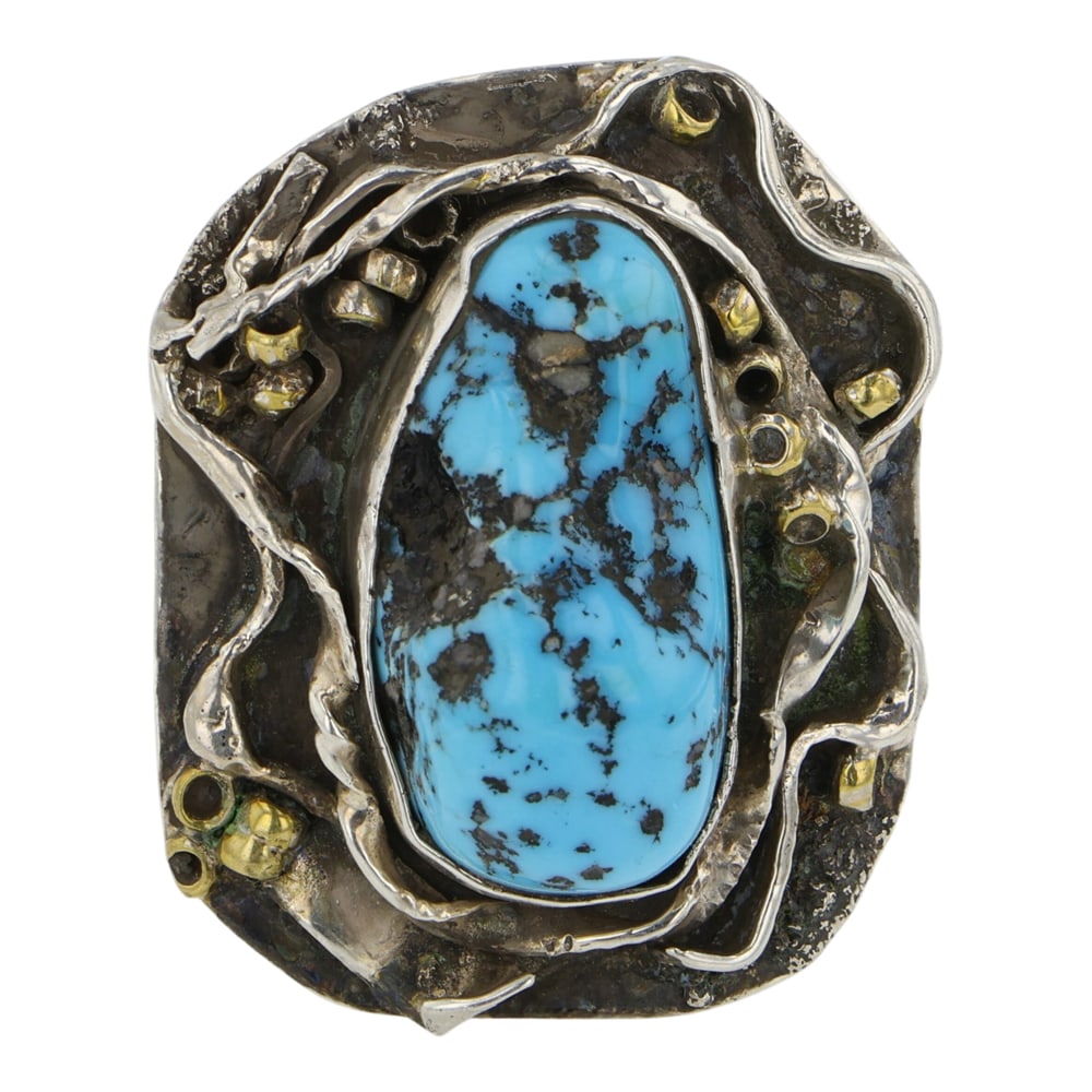 Vintage Kewa Santo Domingo Sleeping Beauty Turquoise Ring: Sterling Silver | Genuine Sleeping Beauty Turquoise | Vintage Kewa Santo Domingo Sleeping Beauty Turquoise Ring | Santo Domingo Pueblo Native American Southwest Indian Jewelry | Good (no breaks or dam