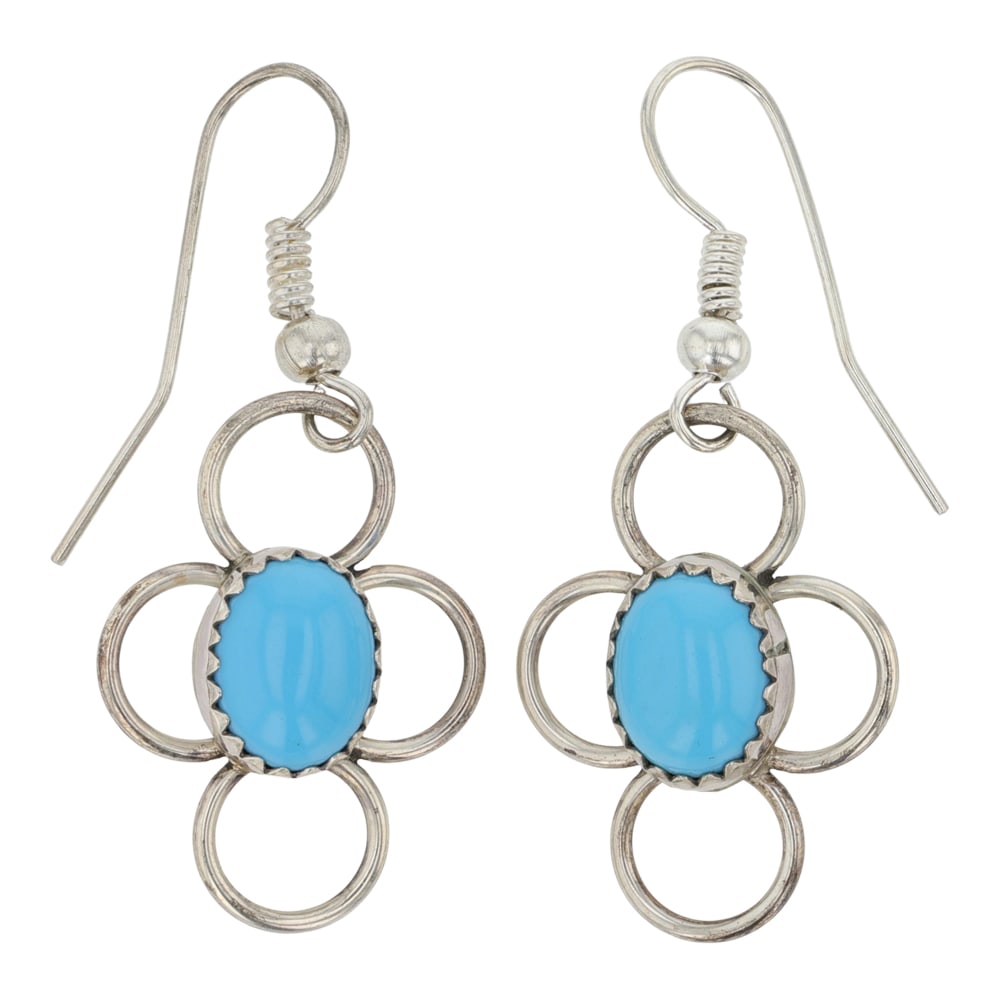 Navajo Sleeping Beauty Turquoise Earrings: Sterling Silver | Genuine Sleeping Beauty Turquoise | Navajo Sleeping Beauty Turquoise Earrings | Navajo Native American Southwest Indian Jewelry | Good (no breaks or damages) | Approximate Weight: 2