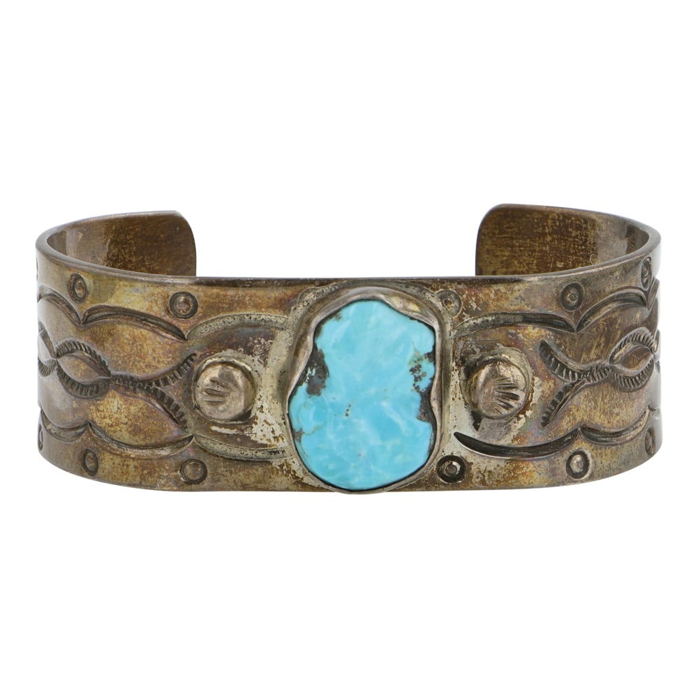 Vintage Navajo Kingman Turquoise Bracelet: Sterling Silver | Genuine Kingman Turquoise | Vintage Navajo Kingman Turquoise Bracelet | Navajo Native American Southwest Indian Jewelry | Good (no breaks or damages) | Approximate Weight: 38 Grams |