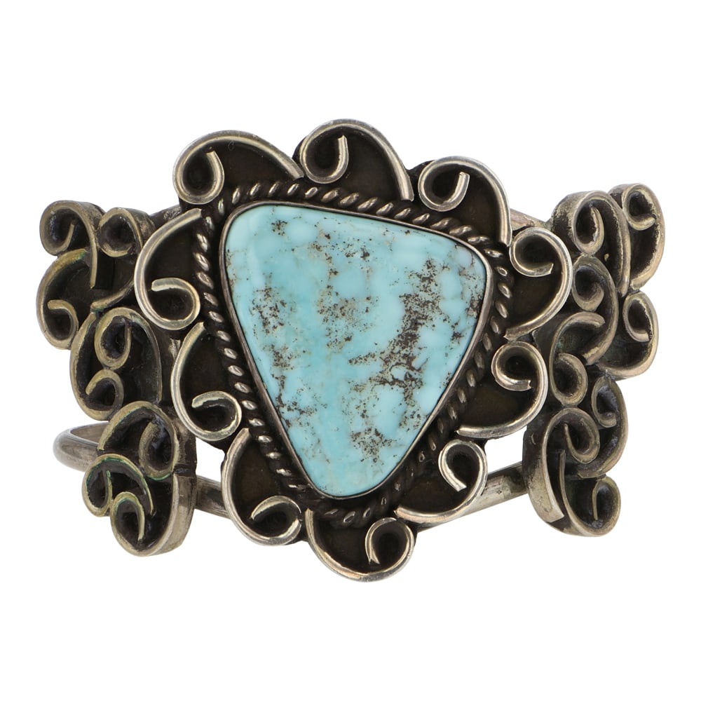 Vintage Navajo Dry Creek Turquoise Cuff Bracelet: Sterling Silver | Genuine Dry creek Turquoise | Vintage Navajo Dry Creek Turquoise Cuff Bracelet | Navajo Native American Southwest Indian Jewelry | Good (no breaks or damages) | Approximate Weight: 4