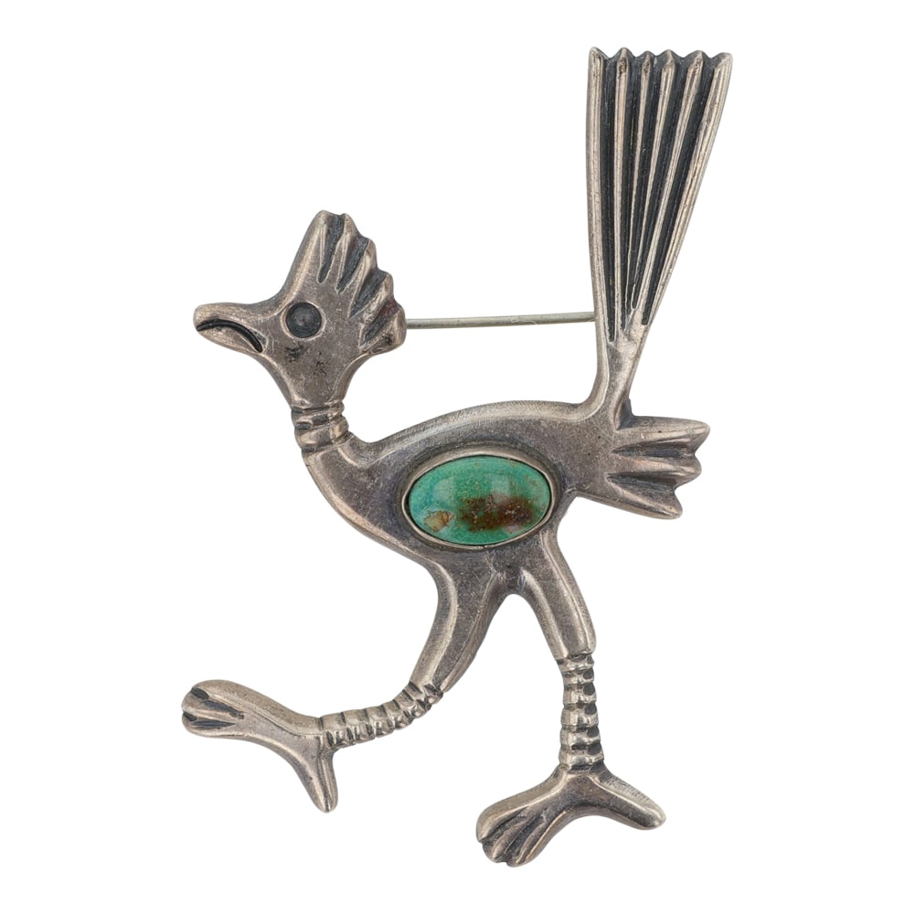 Vintage Navajo Royston Turquoise Roadrunner Pin: Sterling Silver | Genuine Royston Turquoise | Vintage Navajo Royston Turquoise Roadrunner Pin | Navajo Native American Southwest Indian Jewelry | Good (no breaks or damages) | Approximate Weight: 16 G