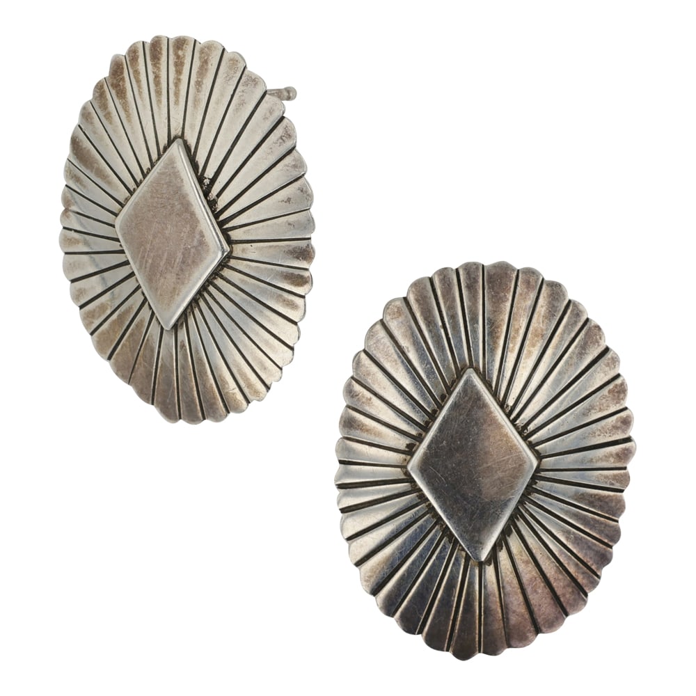 Herbert Begaye Navajo Fine Stamp Work Plain Silver Earrings: Sterling Silver | | Herbert Begaye Navajo Fine Stamp Work Plain Silver Earrings | Navajo Native American Southwest Indian Jewelry | Good (no breaks or damages) | Approximate Weight: 4 Grams | Earrings