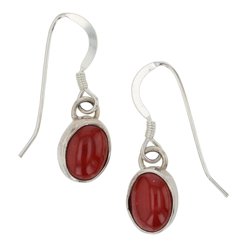 Navajo Coral Earrings: Sterling Silver | Genuine Coral | Navajo Coral Earrings | Navajo Native American Southwest Indian Jewelry | Good (no breaks or damages) | Approximate Weight: 1.5 Grams | Earrings: .5" x .25" each |