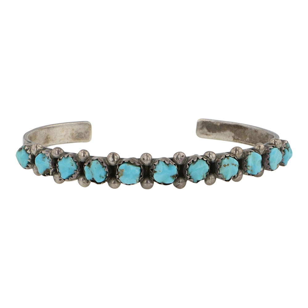 Vintage Zuni Kingman Turquoise Bracelet: Sterling Silver | Genuine Kingman Turquoise | Vintage Zuni Kingman Turquoise Bracelet | Zuni Native American Southwest Indian Jewelry | Good (no breaks or damages) | Approximate Weight: 14 Grams | Bra