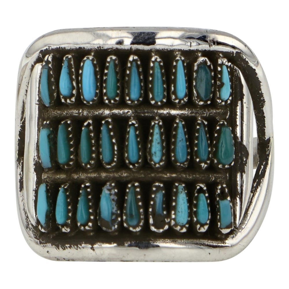 Zuni Kingman Turquoise Needlepoint Ring: Sterling Silver | Genuine Kingman Turquoise | Zuni Kingman Turquoise Needlepoint Ring | Zuni Native American Southwest Indian Jewelry | Good (no breaks or damages) | Approximate Weight: 4 Grams | Ring