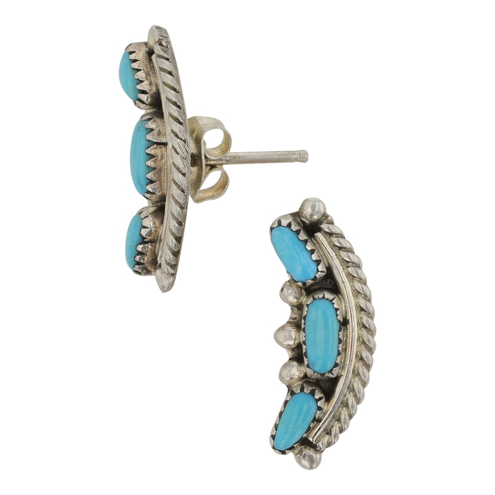 Vintage Zuni Turquoise Earrings: Sterling Silver | Genuine Turquoise | Vintage Zuni Turquoise Earrings | Zuni Native American Southwest Indian Jewelry | Good (no breaks or damages) | Approximate Weight: 2 Grams | Earrings: .75" x .25