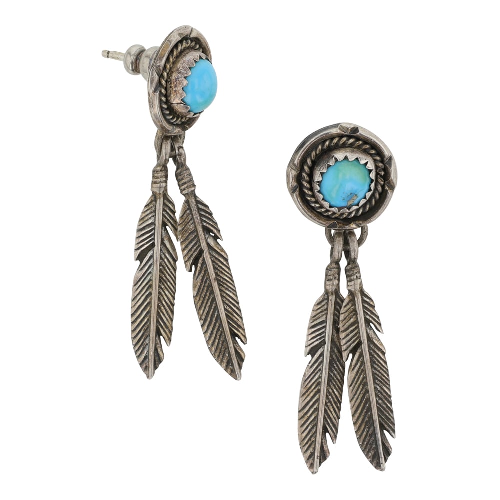 Navajo Kingman Turquoise Earrings: Sterling Silver | Genuine Kingman Turquoise | Navajo Kingman Turquoise Earrings | Navajo Native American Southwest Indian Jewelry | Good (no breaks or damages) | Approximate Weight: 5 Grams | Earrings