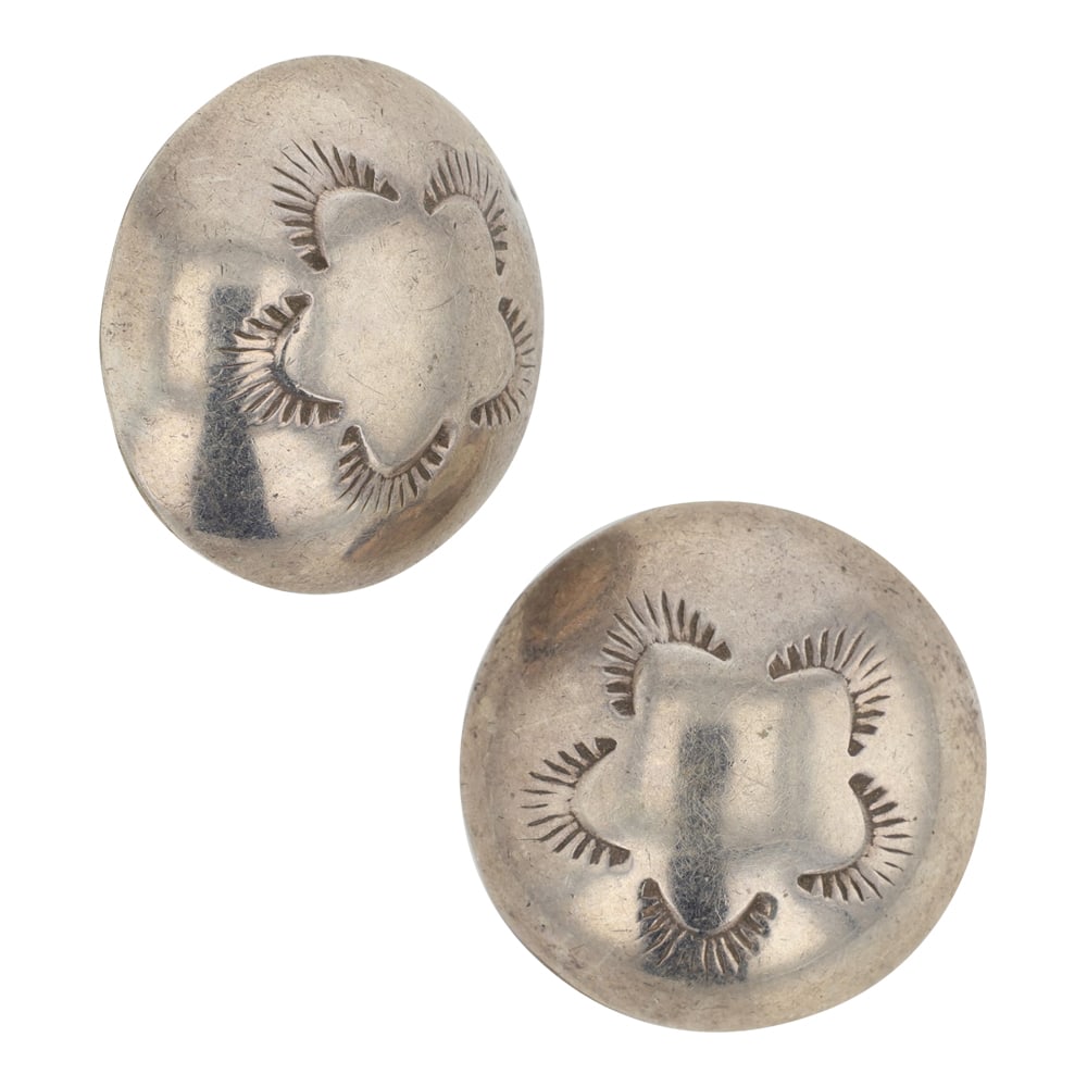Navajo Stamp Work Button Earrings: Sterling Silver | | Navajo Stamp Work Button Earrings | Navajo Native American Southwest Indian Jewelry | Good (no breaks or damages) | Approximate Weight: 4 Grams | Earrings: .75" x .75" each |