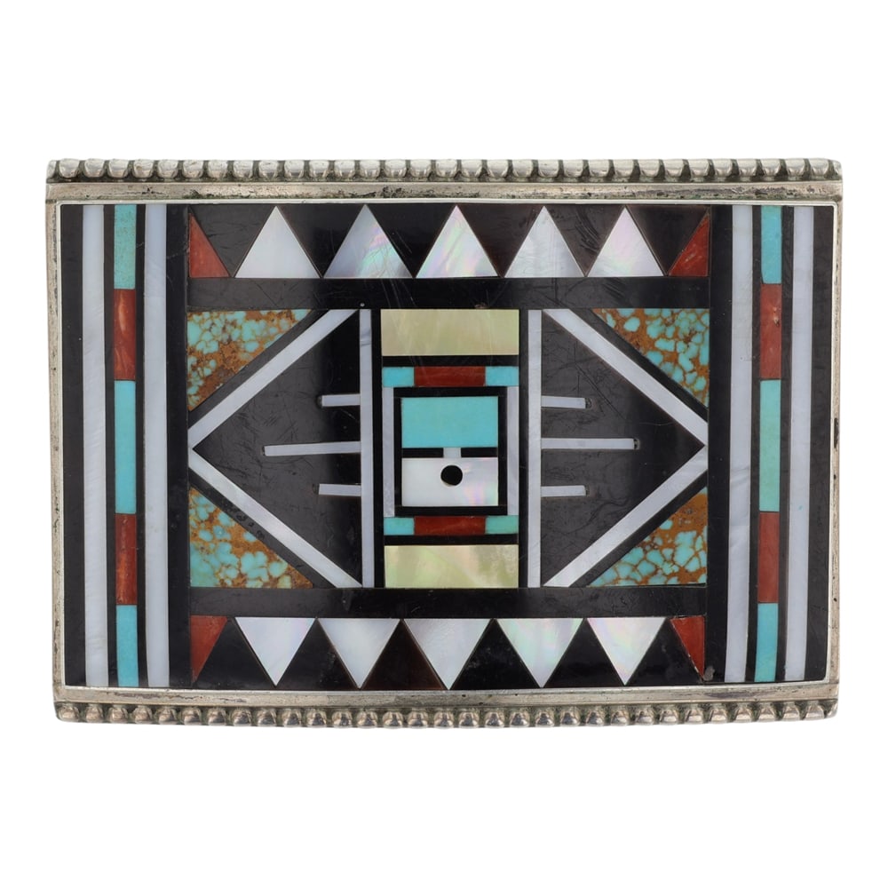 Rick & Lucy Vacit Zuni Turquoise Coral Mother of Pearl Acoma Jet Mussel Shell & Number Eight: Sterling Silver | Genuine Turquoise, Coral, Mother of Pearl, Acoma Jet, Mussel Shell & Number Eight Turquoise | Rick & Lucy Vacit Zuni Turquoise Coral Mother of Pearl Acoma Jet Mussel Shell & Number E