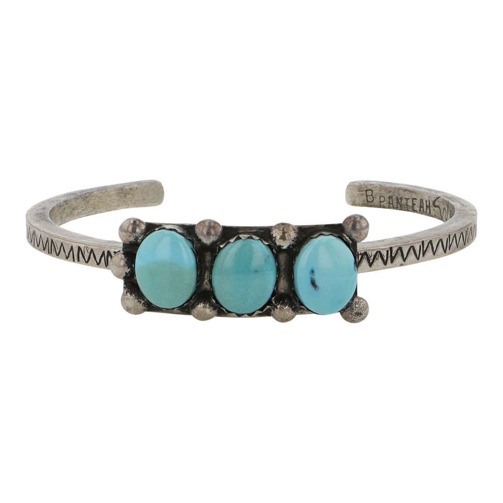 Brad Panteah Zuni / Navajo Award Winning Artist Lone Mountain Turquoise Bracelet: Sterling Silver | Genuine Lone Mountain Turquoise | Brad Panteah Zuni / Navajo Award Winning Artist Lone Mountain Turquoise Bracelet | Navajo Native American Southwest Indian Jewelry | Good (no breaks