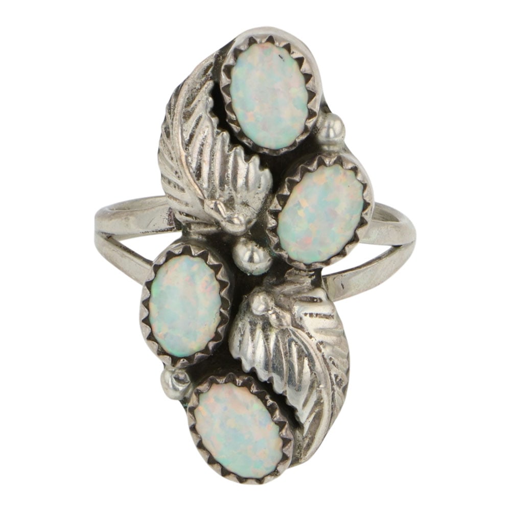 Navajo Synthetic Opal Ring: Sterling Silver | Synthetic Opal | Navajo Synthetic Opal Ring | Navajo Native American Southwest Indian Jewelry | Good (no breaks or damages) | Approximate Weight: 5 Grams | Ring: 8 size, 1.25" x .5"