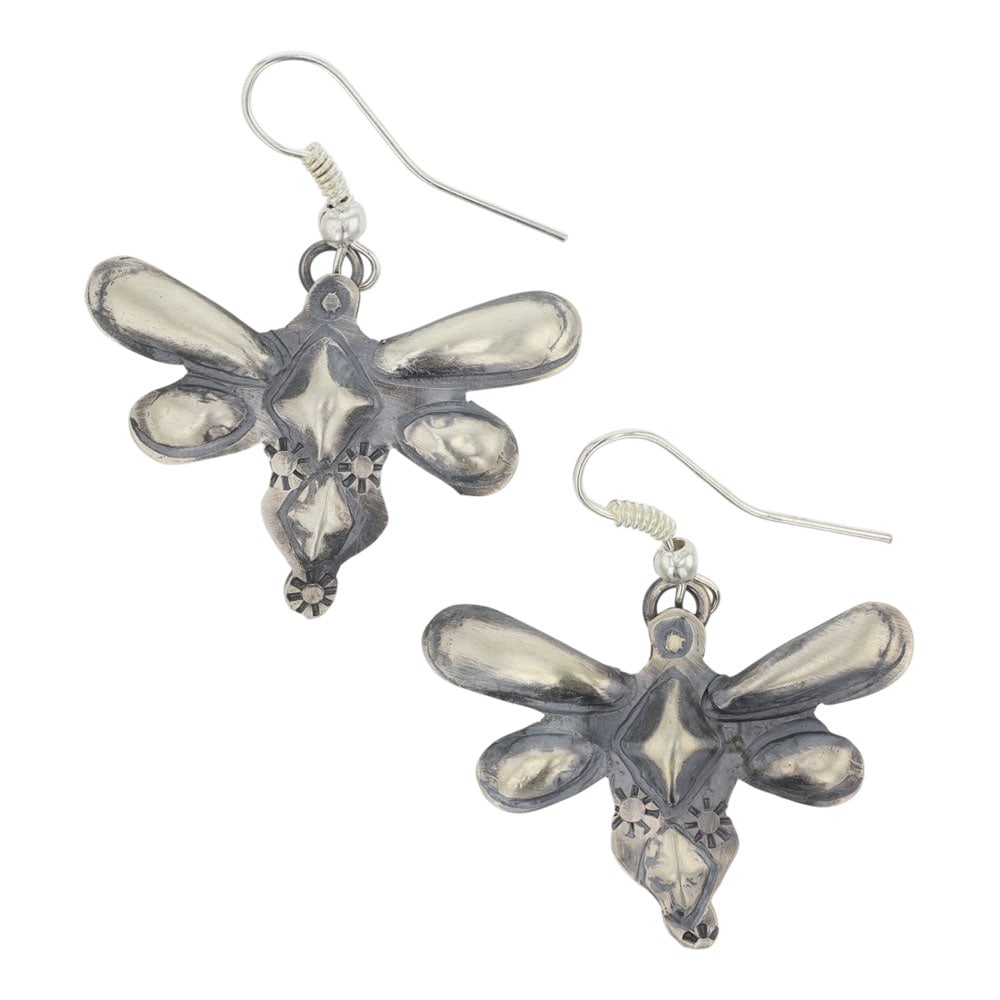 Tim Yazzie Navajo Dragonfly Bump Out Earrings: Sterling Silver | | Tim Yazzie Navajo Dragonfly Bump Out Earrings | Navajo Native American Southwest Indian Jewelry | Good (no breaks or damages) | Approximate Weight: 4 Grams | Earrings: 1.25" x 1" e
