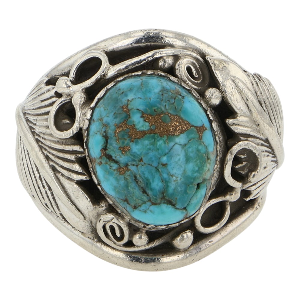 RB Navajo Blue Ridge Turquoise Ring: Sterling Silver | Genuine Blue Ridge Turquoise | RB Navajo Blue Ridge Turquoise Ring | Navajo Native American Southwest Indian Jewelry | Good (no breaks or damages) | Approximate Weight: 15 Grams | Ri