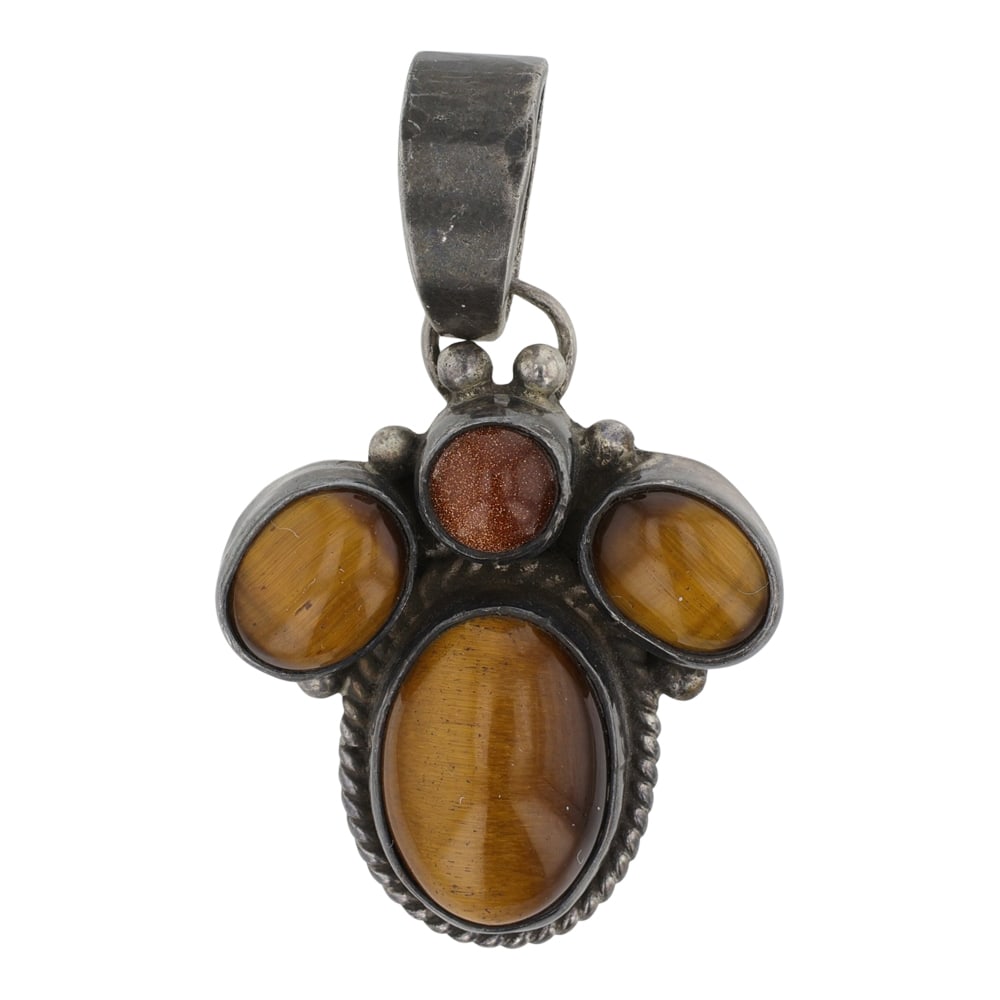 Navajo Tiger's Eye Pendant: Sterling Silver | Tiger's Eye | Navajo Tiger's Eye Pendant | Navajo Native American Southwest Indian Jewelry | Good (no breaks or damages) | Approximate Weight: 8 Grams | Pendant: 1.5" x 1" |