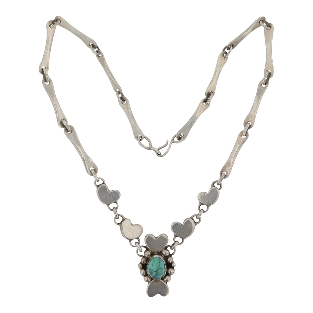 Vintage Navajo Nevada Turquoise Necklace: Sterling Silver | Genuine Nevada Turquoise | Vintage Navajo Nevada Turquoise Necklace | Navajo Native American Southwest Indian Jewelry | Good (no breaks or damages) | Approximate Weight: 25 Grams | N