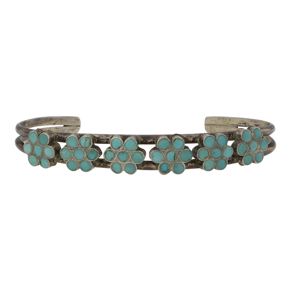 Vintage Zuni Sleeping Beauty Turquoise Inlay Bracelet: Sterling Silver | Genuine Sleeping Beauty Turquoise | Vintage Zuni Sleeping Beauty Turquoise Inlay Bracelet | Zuni Native American Southwest Indian Jewelry | Good (no breaks or damages) | Approximate
