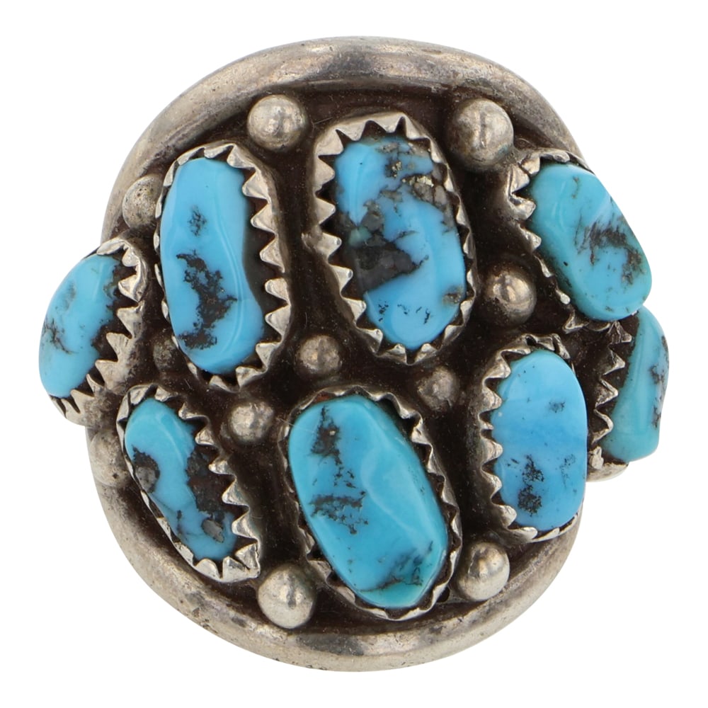 Bobby Johnson Navajo Sleeping Beauty Nugget Turquoise Ring: Sterling Silver | Genuine Sleeping Beauty Nugget Turquoise | Bobby Johnson Navajo Sleeping Beauty Nugget Turquoise Ring | Navajo Native American Southwest Indian Jewelry | Good (no breaks or damages)