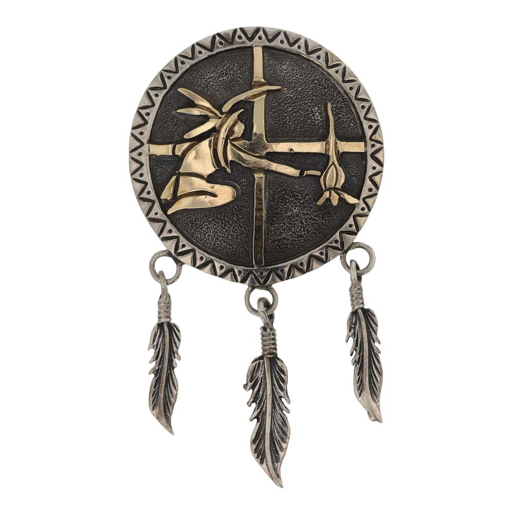 Lawrence Delgarito (Two Dogs) Navajo Sterling Silver & Gold Filled Pin: Sterling Silver | | Lawrence Delgarito (Two Dogs) Navajo Sterling Silver & Gold Filled Pin | Navajo Native American Southwest Indian Jewelry | Good (no breaks or damages) | Approximate Weight: 9 Grams