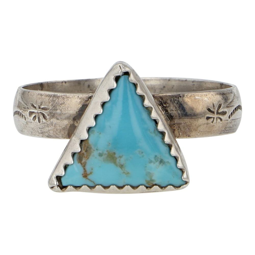 Navajo Compitos Turquoise Ring: Sterling Silver | Genuine Compitos Turquoise | Navajo Compitos Turquoise Ring | Navajo Native American Southwest Indian Jewelry | Good (no breaks or damages) | Approximate Weight: 3 Grams | Ring: 9 si
