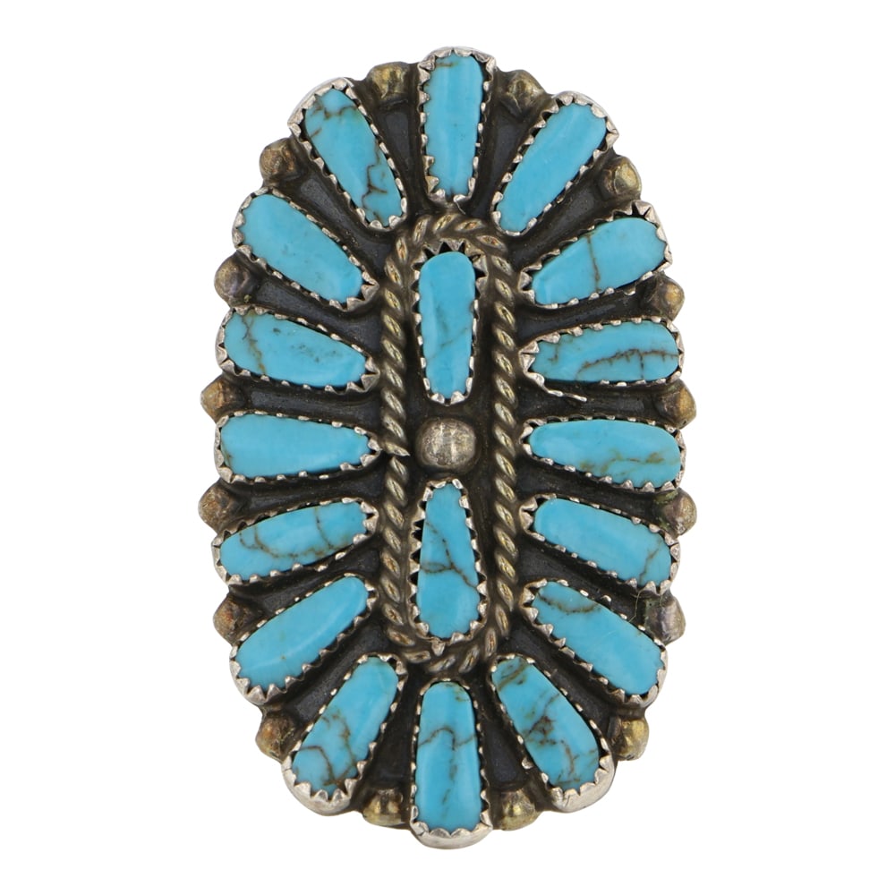 Navajo Cluster Block Ring: Sterling Silver | Block | Navajo Cluster Block Ring | Navajo Native American Southwest Indian Jewelry | Good (no breaks or damages) | Approximate Weight: 10 Grams | Ring: 8.5 size, 1.75" x 1" face |